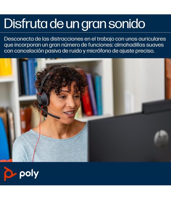 Auriculares poly blackwire 5210 monaural usb - c + conector de 3 -5 mm + adaptador usb - c - a (bulk)