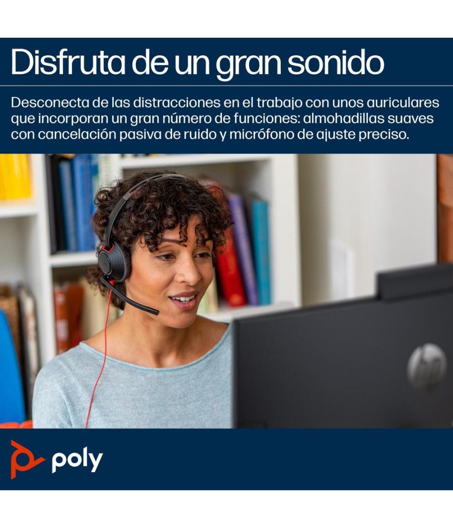 Auriculares poly blackwire 5210 monaural usb - c + conector de 3 -5 mm + adaptador usb - c - a (bulk)