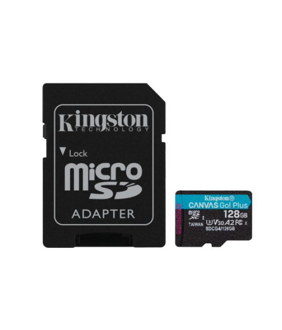 Kingston technology tarjeta microsdxc canvas go plus gen4 de 128 gb, 200 mb/s, a2 u3 v30 y adaptador