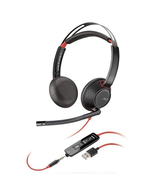 Hp poly auriculares blackwire 5220 diadema binaural c/ micrófono control de volumen cable usb jack 3,5mm negro/rojo