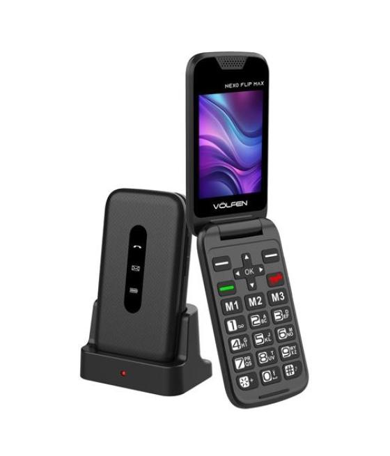 Volfen telefono movil nexo flip tipo choncha con base negro