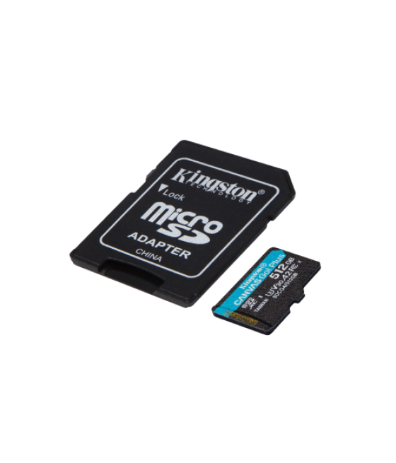 Kingston technology tarjeta microsdxc canvas go plus gen4 de 512 gb, 200 mb/s, a2 u3 v30 y adaptador