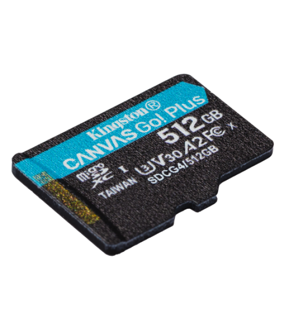 Kingston technology tarjeta microsdxc canvas go plus gen4 de 512 gb, 200 mb/s, a2 u3 v30 y adaptador