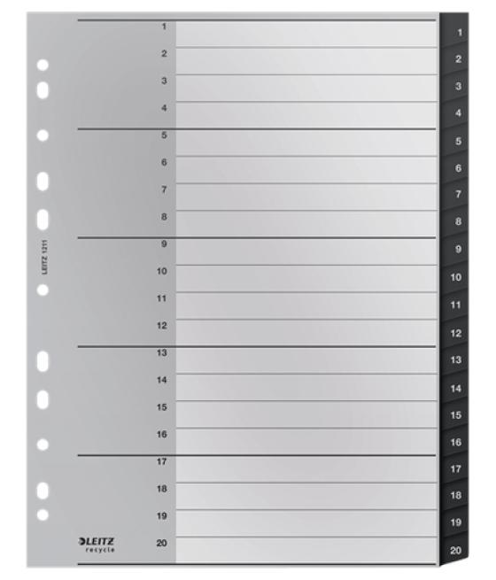 Separador numerico leitz recycle plástico 1-20 juego de 20 separadores din a4+ color negro