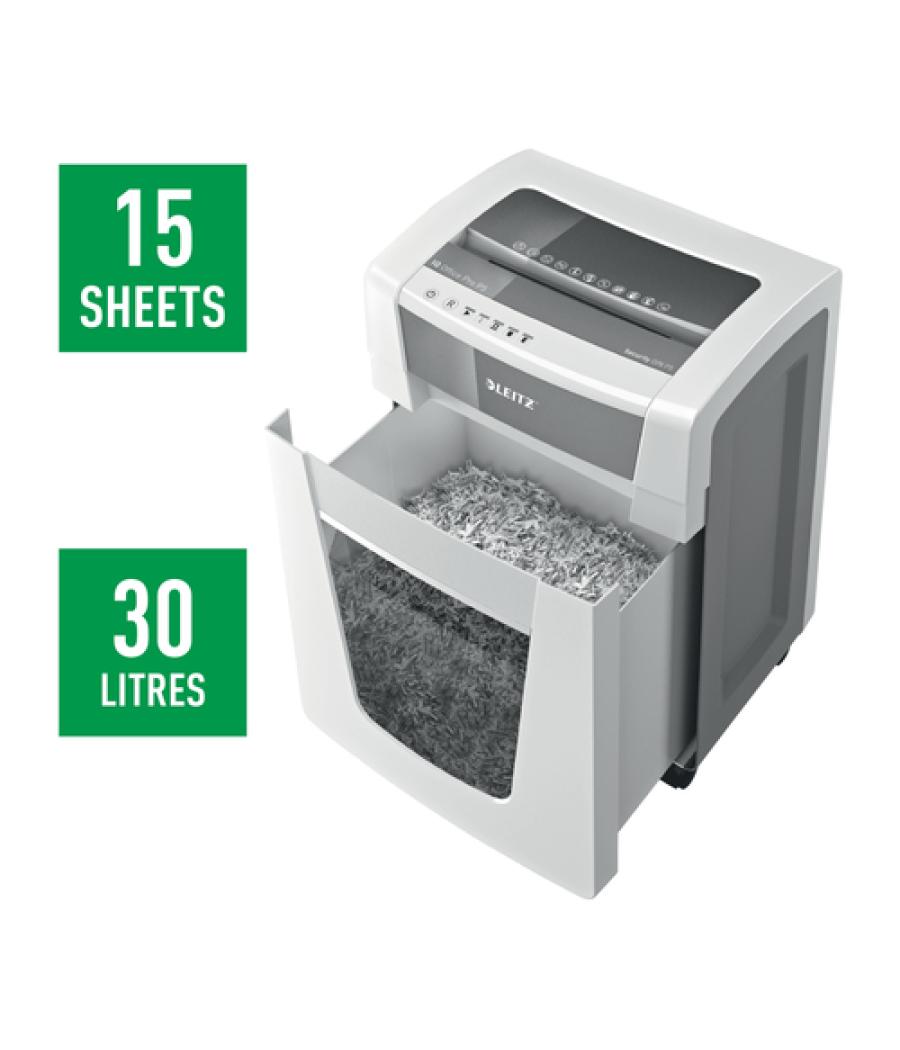 Destructora de documentos leitz iq office pro p5 capacidad de corte 15 hojas destruye grapas y clips 30