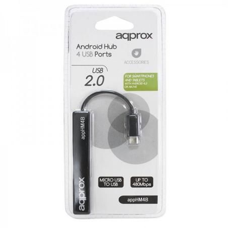 approx! APPHM4B HUB 4 puertos USB 2.0 Tablet Negro