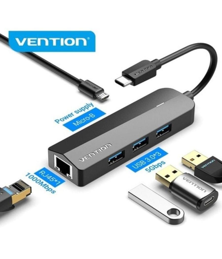 Docking usb tipo-c vention tgpbb/ 3xusb/ 1xrj45/ 1xmicro b pd/ negro