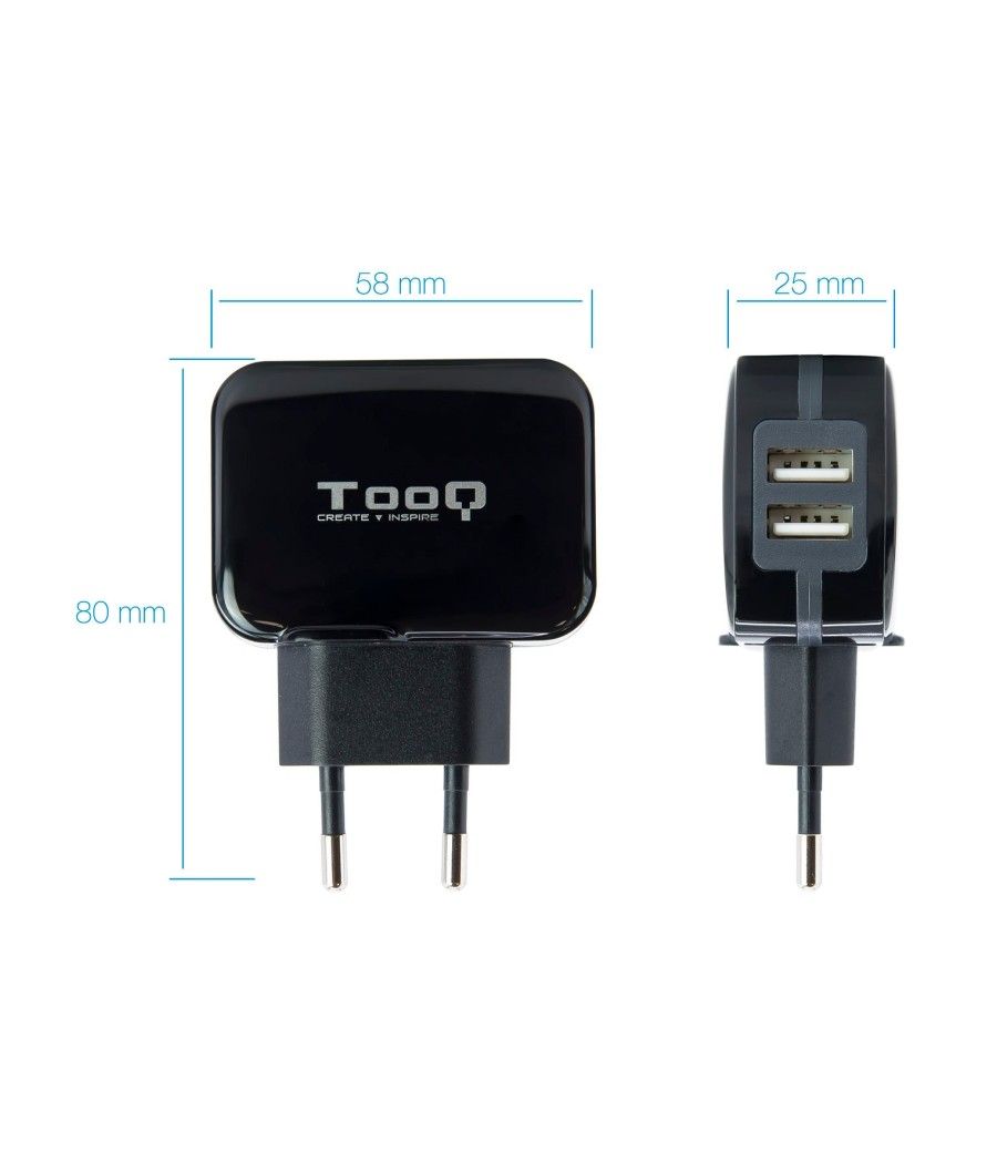 TooQ TQWC-1S02 Cargador de pared 2 USB Negro - Imagen 7