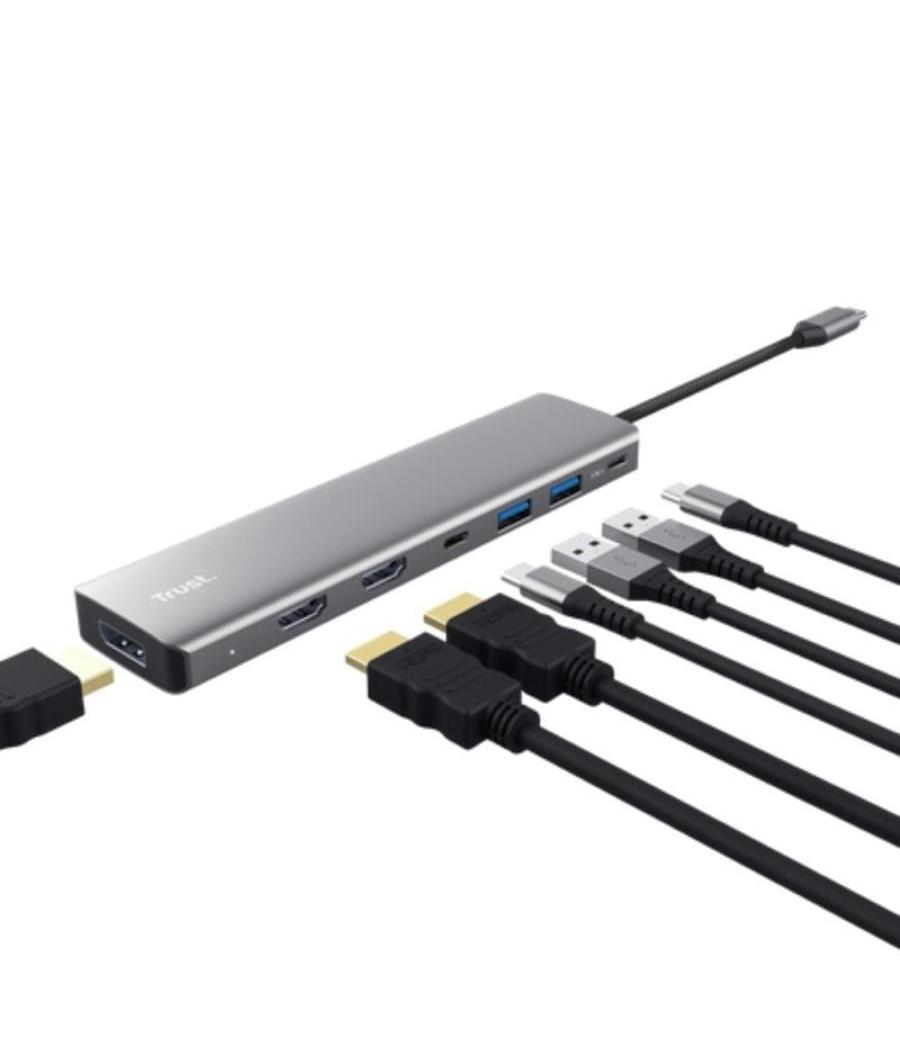 Docking usb tipo-c trust dalyx/ 2xusb/ 2xhdmi/ 1xdisplayport/ 1xusb tipo-c pd/ gris