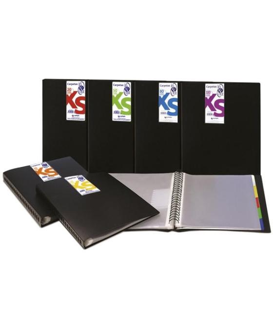 Grafoplás carpeta 20 fundas espiral a4 extraíbles calidad extra 5 separadores pp translúcido rígido in & out negro