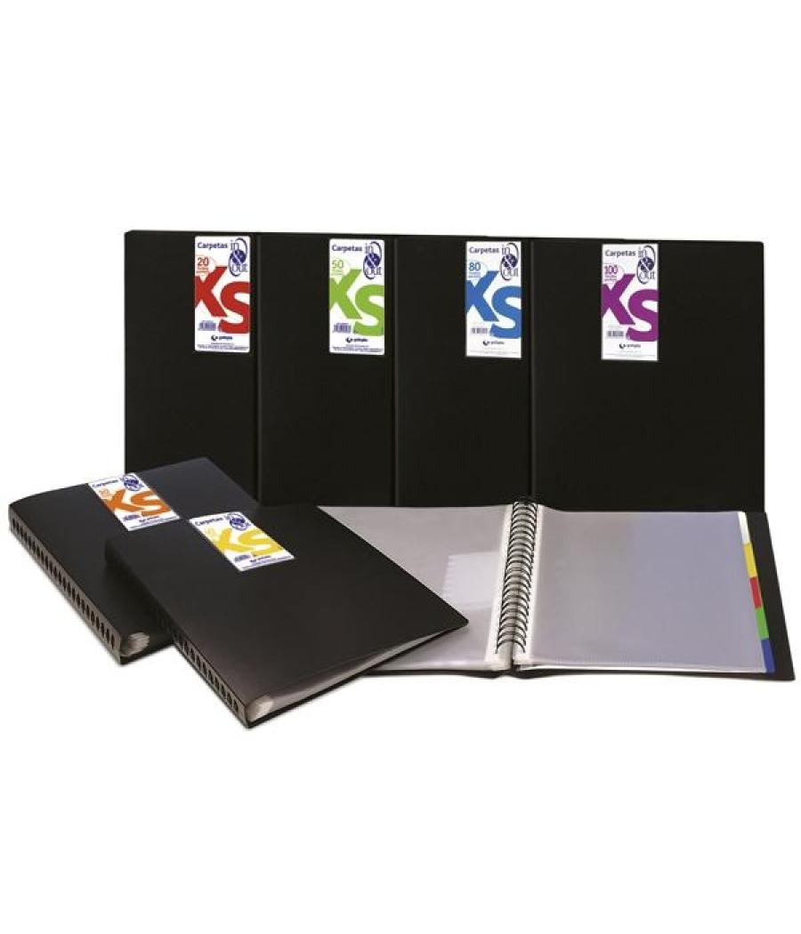 Grafoplás carpeta 20 fundas espiral a4 extraíbles calidad extra 5 separadores pp translúcido rígido in & out negro