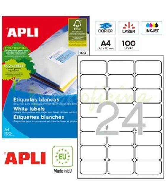 Apli etiquetas adhesivas 64x33,9mm inkjet/láser c/romos 24 x 100h blanco