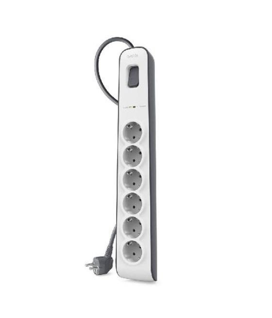 Belkin regleta de proteccion contra sobretensiones con 6 tomas botón de apagado y encendido 2 metros blanco/gris