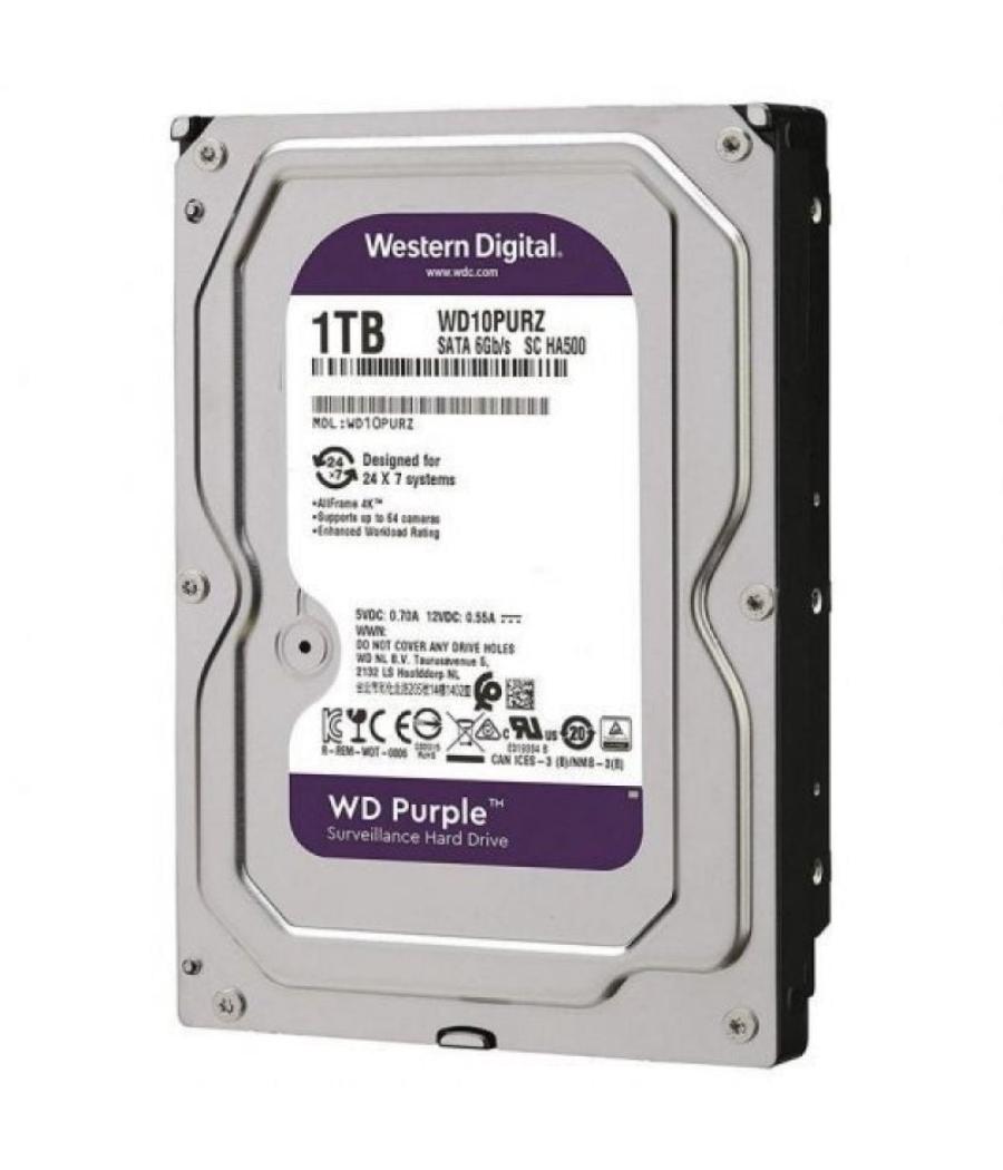 Disco duro western digital wd purple surveillance 1tb/ 3.5'/ sata iii/ 64mb