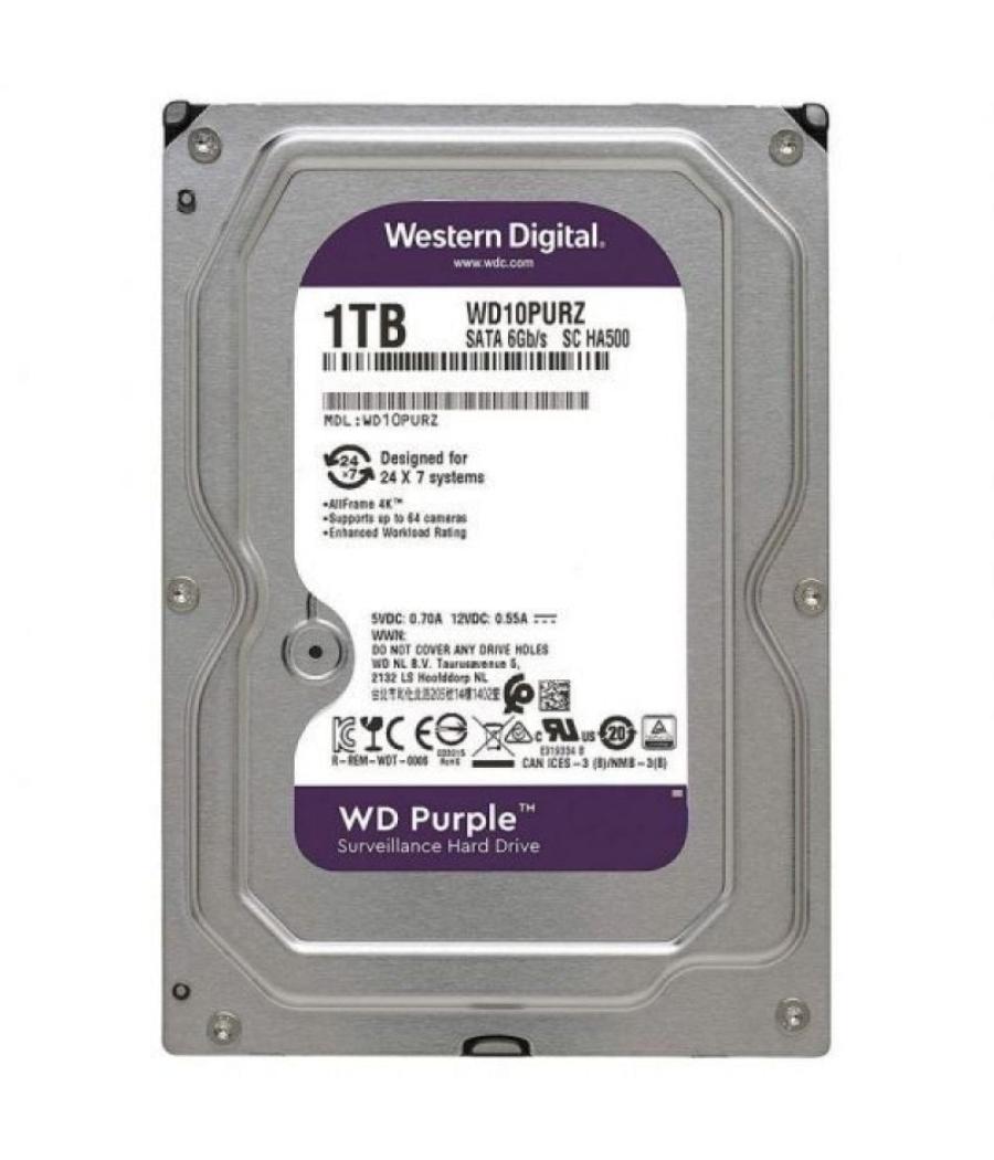Disco duro western digital wd purple surveillance 1tb/ 3.5'/ sata iii/ 64mb