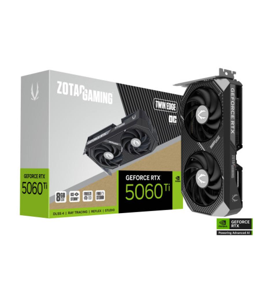 Vga zotac rtx 5060 ti 8gb twin edge oc,nv,rtx5060ti,8gb,gddr7,128bit,1hdmi+3dp,2 ventiladores (zt-b50610h-10m)