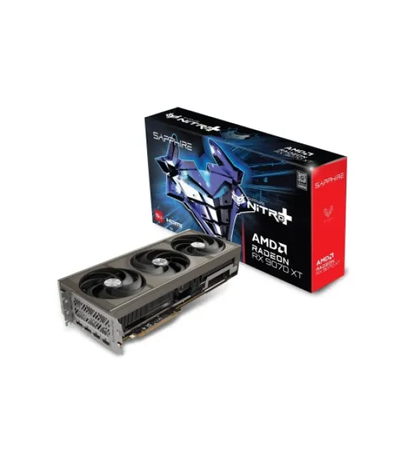 Vga sapphire nitro+ radeon rx 9070 xt gaming oc,amd,rx9070xt,16gb,gddr6,256bit,2hdmi+2dp (3 ventiladores)
