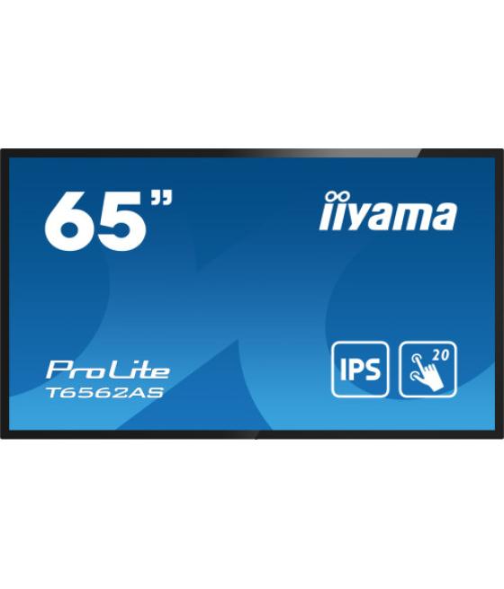 Iiyama t6562as-b1 pantalla de señalización panel plano interactivo 163,8 cm (64.5") ips 500 cd / m² 4k ultra hd negro pantalla t