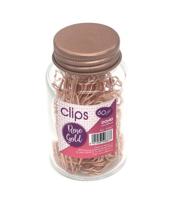 Dohe clips metálicos 50mm rose golden bote de cristal con tapa 60 ud