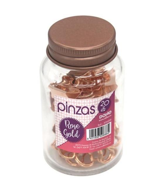 Dohe pinzas metálicas 19mm rose golden bote de cristal con tapa 20 ud