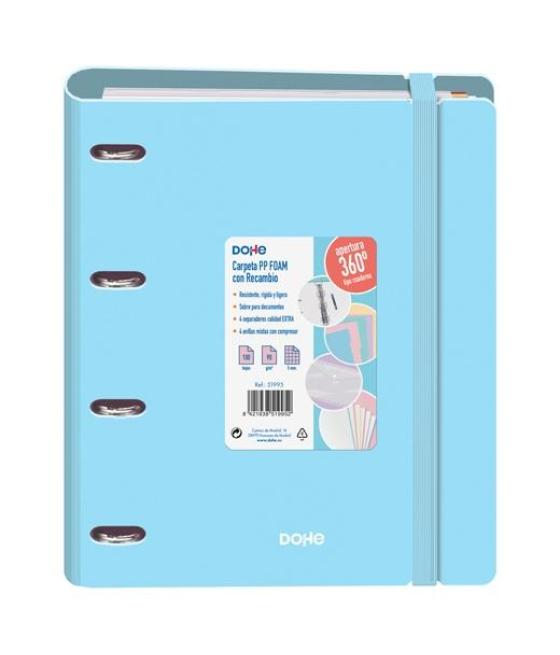 Dohe carpeta anillas mixtas 4x35mm recambio a4 100h 5x5mm 90gr 4 separadores polyfoam azul pastel