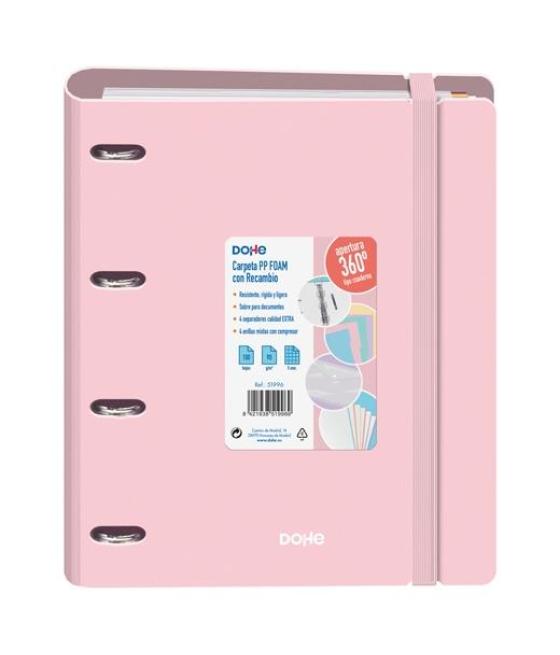 Dohe carpeta anillas mixtas 4x35mm recambio a4 100h 5x5mm 90gr 4 separadores polyfoam rosa pastel