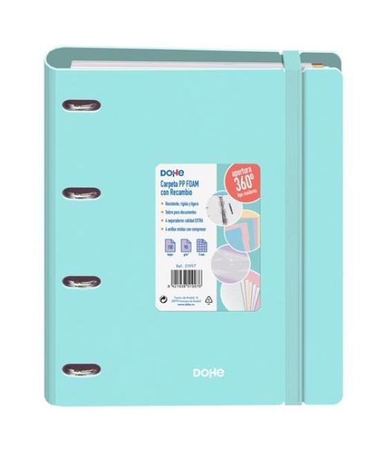 Dohe carpeta anillas mixtas 4x35mm recambio a4 100h 5x5mm 90gr 4 separadores polyfoam verde pastel