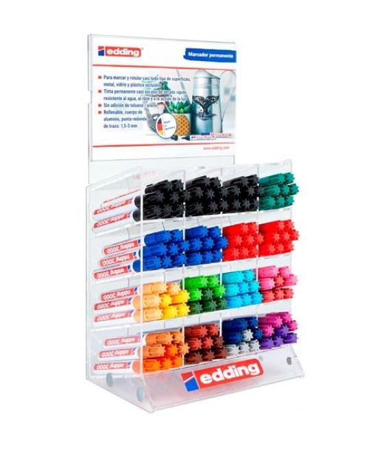 Edding marcador permanente 3000 gama completa colores surtidos expositor 128 ud