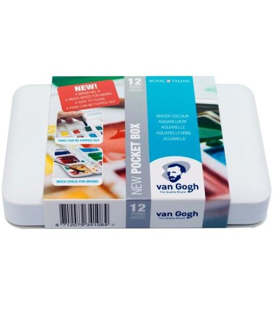 Talens van gogh set estuche de pincel + paleta + 12 acuarelas colores básicos surtidos