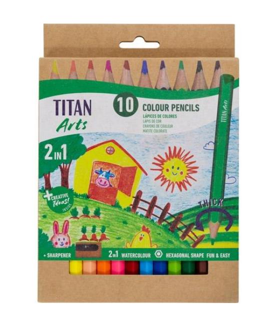 Titan arts lápices de colores iniciación surtidos estuche 10 ud   sacapuntas