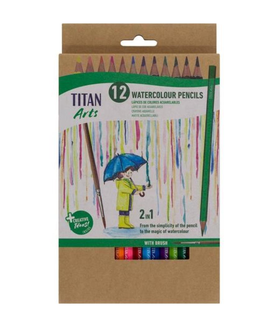 Titan arts lápices de colores acuarelables surtidos estuche 12 ud + pincel