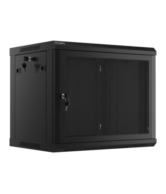 Armario lanberg 9u 600x450 con puerta perforada rack 19 h-60 kg negro flat pack