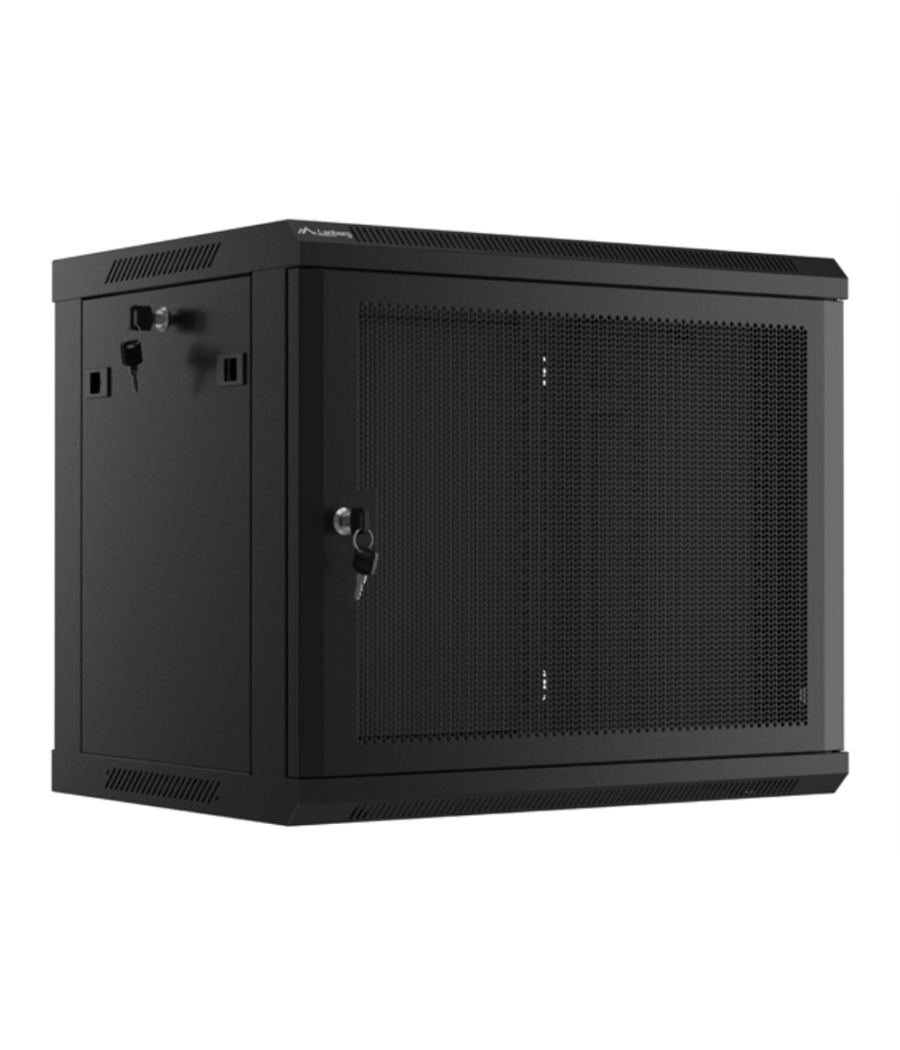 Armario lanberg 9u 600x450 con puerta perforada rack 19 h-60 kg negro flat pack