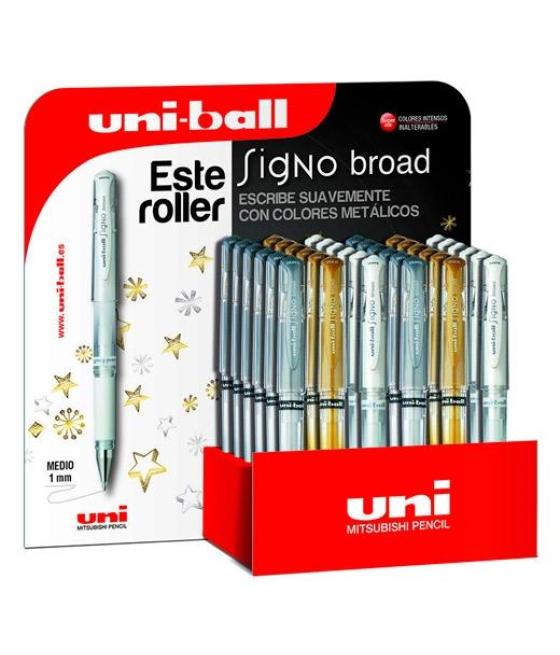 Uniball rollerball signo broad um-153 1.0mm surtido oro/plata/blanco expositor 36 ud