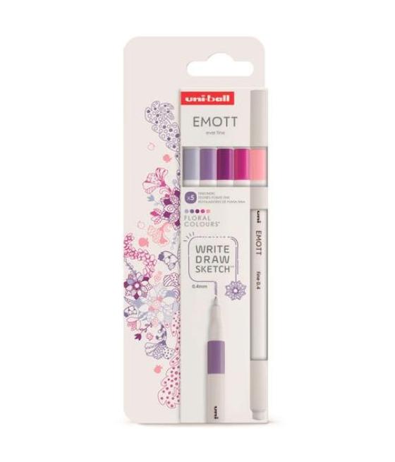 Uniball emott rotuladores de escritura y dibujo colores florales estuche 5 ud