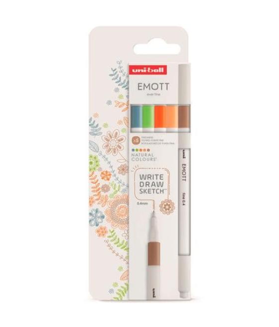 Uniball emott rotuladores de escritura y dibujo colores naturaleza estuche 5 ud