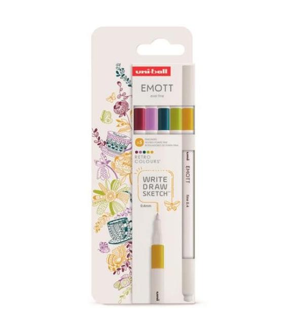 Uniball emott rotuladores de escritura y dibujo colores retro estuche 5 ud