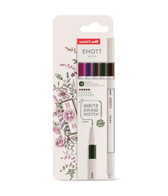 Uniball emott rotuladores de escritura y dibujo colores vintage estuche 5 ud