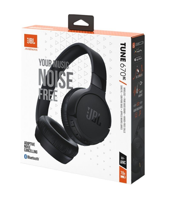 Auriculares inalámbricos jbl tune 670nc/ con micrófono/ bluetooth/ negro