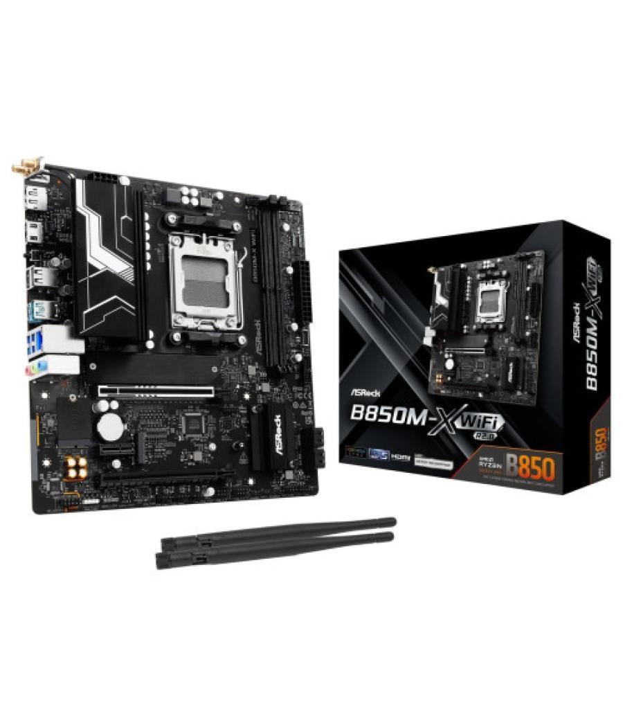 Placa asrock b850m-x wifi r2.0,amd,am5,b850,2ddr5,128gb,1hdmi+1dp,4sata3,2.5gblan,wifi6e+bt5.2,5usb3.2+2usb type-c,matx