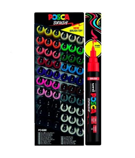 Posca marcador pc-5br brush punta m semiflexible colores surtidos expositor 60 ud