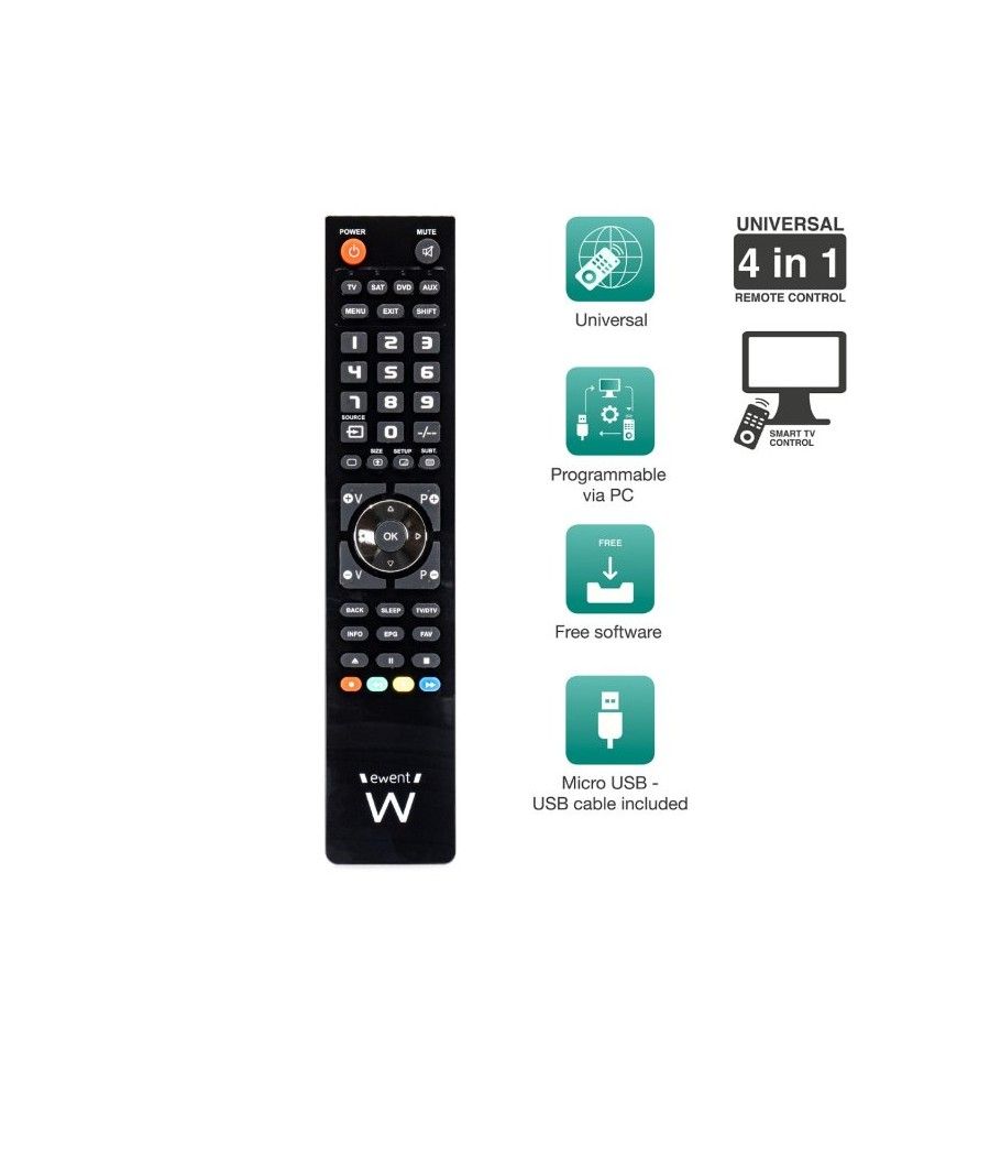 EWENT EW1570 Mando TV 4 en 1 programable x cable - Imagen 9