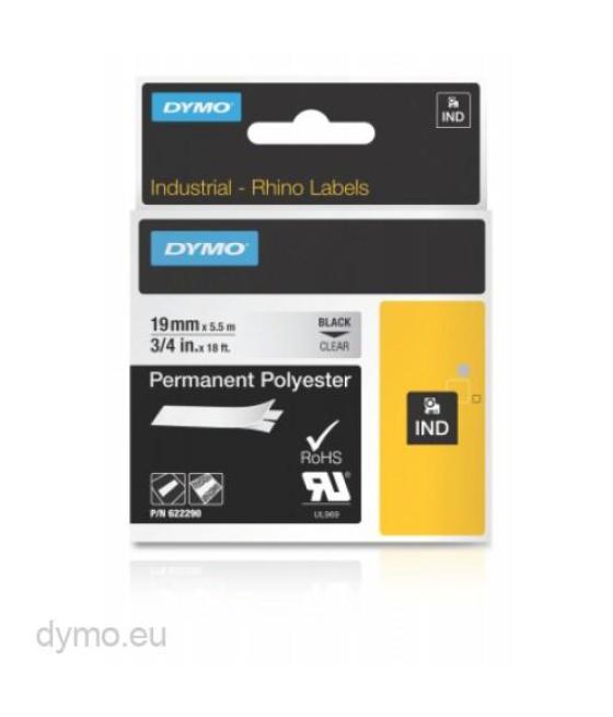 Dymo rhino cinta de etiquetas industrial adhesiva id1-19, negro sobre transparente de 19mmx5´5 m, poliester