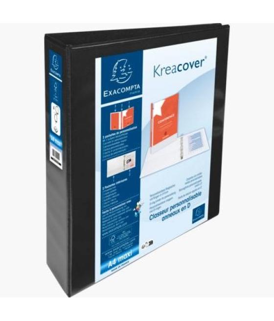 Exacompta carpeta 4 anillas mixtas 40mm kreacover forrada pp a4  personalizable 3 bolsos exteriores negro