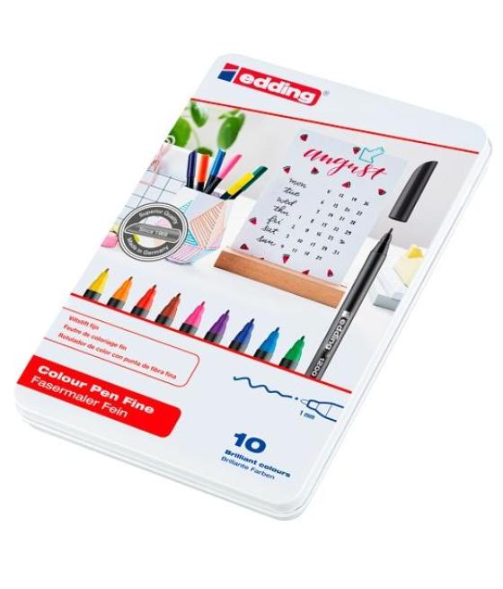 Edding rotulador 1200 punta fina colores surtidos estuche metálico 10 ud