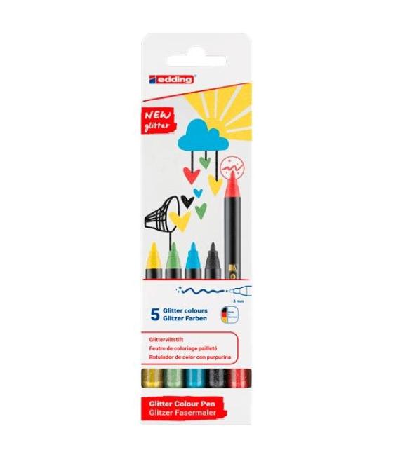 Edding rotulador 1200 glitter básico colores surtidos pack 5 ud