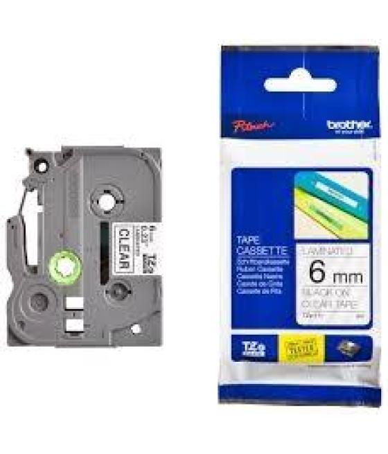 Brother cinta rotuladora laminada texto negro sobre transparente - 6mmx8m