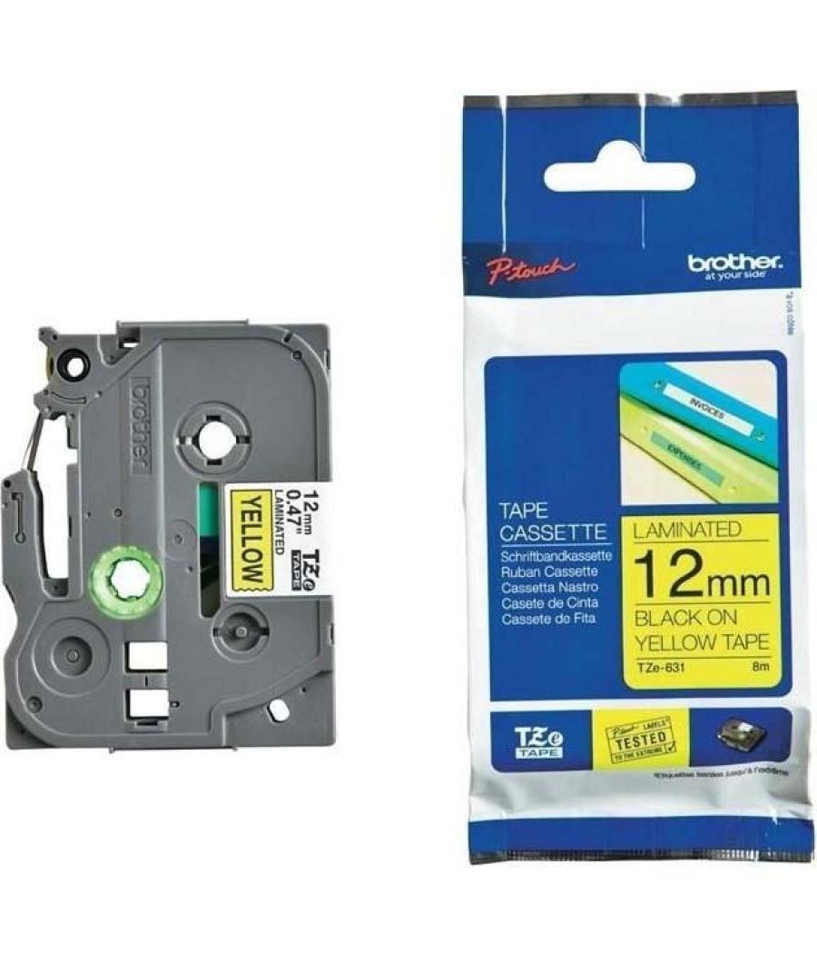 Brother cinta rotuladora laminada negro sobre amarillo de 12mmx8m