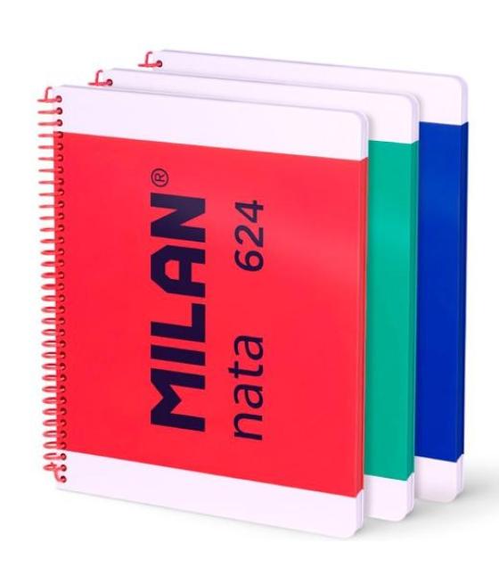 Milan cuaderno espiral a4 80h 95gr pautado 7mm tapa dura colección nata® 624 since 1918 surtido pack 3 ud