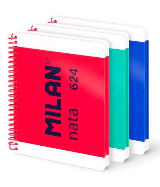 Milan cuaderno espiral a5 80h 95gr pautado 7mm tapa dura colección nata® 624 since 1918 surtido pack 3 ud